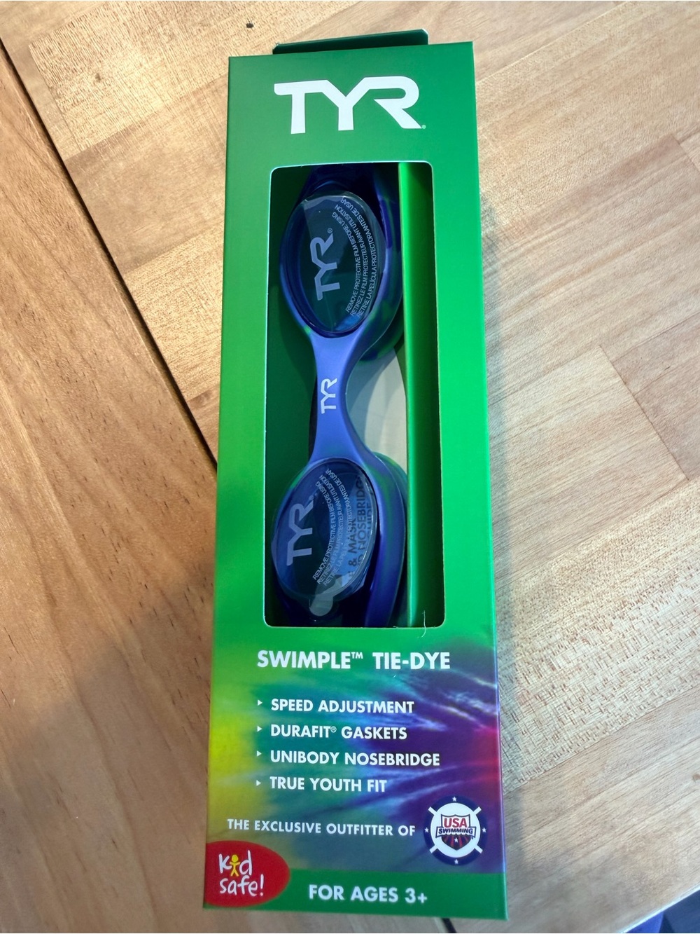 TYR Kids Swim Goggles in Green and Blue